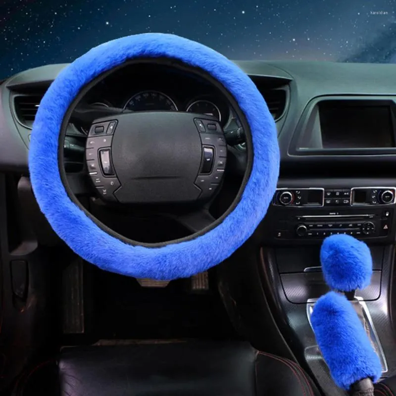 Steering Wheel Covers 3x Universal Plush Car Winter Faux Hand Brake & Gear Set Interior Accessories 38cm