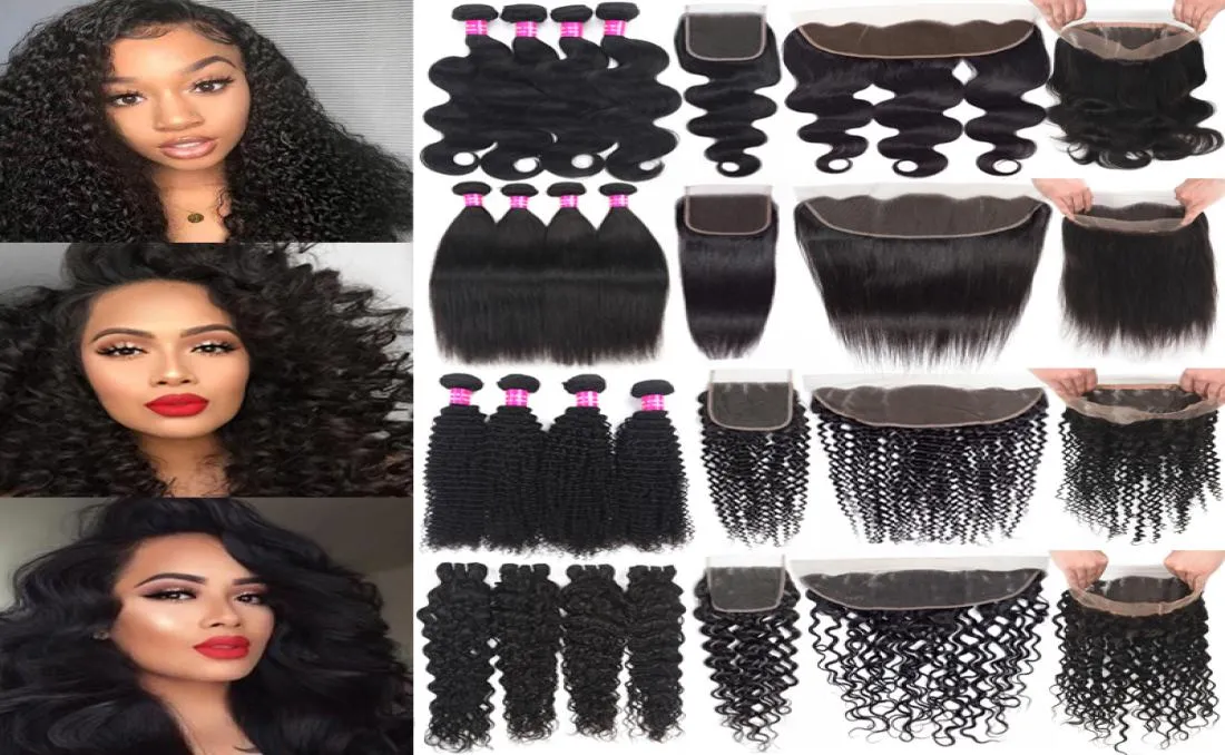 Brazilian Human Hair Wefts With Closure Kinky Curly Virgin Hair With13X4 Lace Frontal Hair Weaves 360 Lace Frontal With Bundles4197433