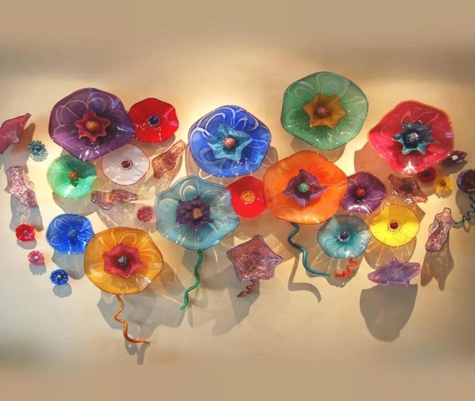 Modern Lamps Arts Plate Colorful Hand Blown Glass Hanging Plates Platter Murano Style Flower Wall Art for Restaurant el Project6999912