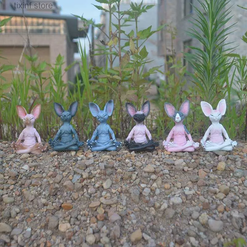 Dekorativa föremål Figurer Harts Animal Meditation Sphinx Cat Ornaments Zen Creative Garden Home Decoration Harts Crafts T240306