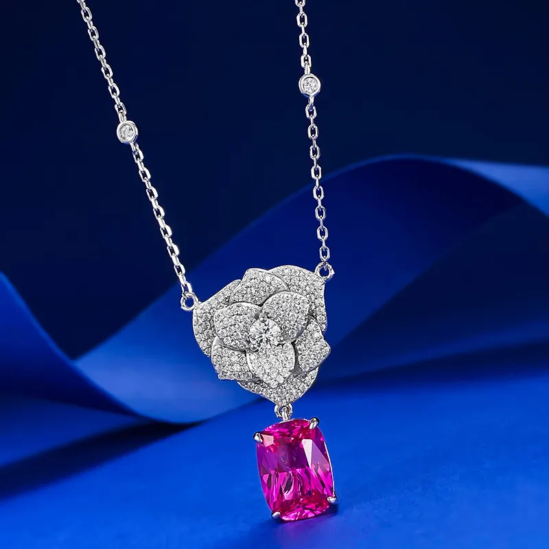 Charme flor laboratório diamante chocker colar 100% real 925 prata esterlina pingentes de casamento colares para mulheres jóias de promessa