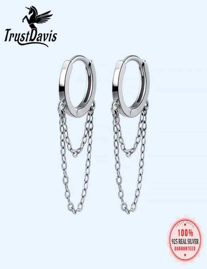 Ear Cuff TrustDavis Minimalistyczny oryginalny 925 Srebrny srebrny podwójny warstwę Łańcuchowe klipy Łańcuchowe dla kobiet biżuteria ślubna GIF5991807