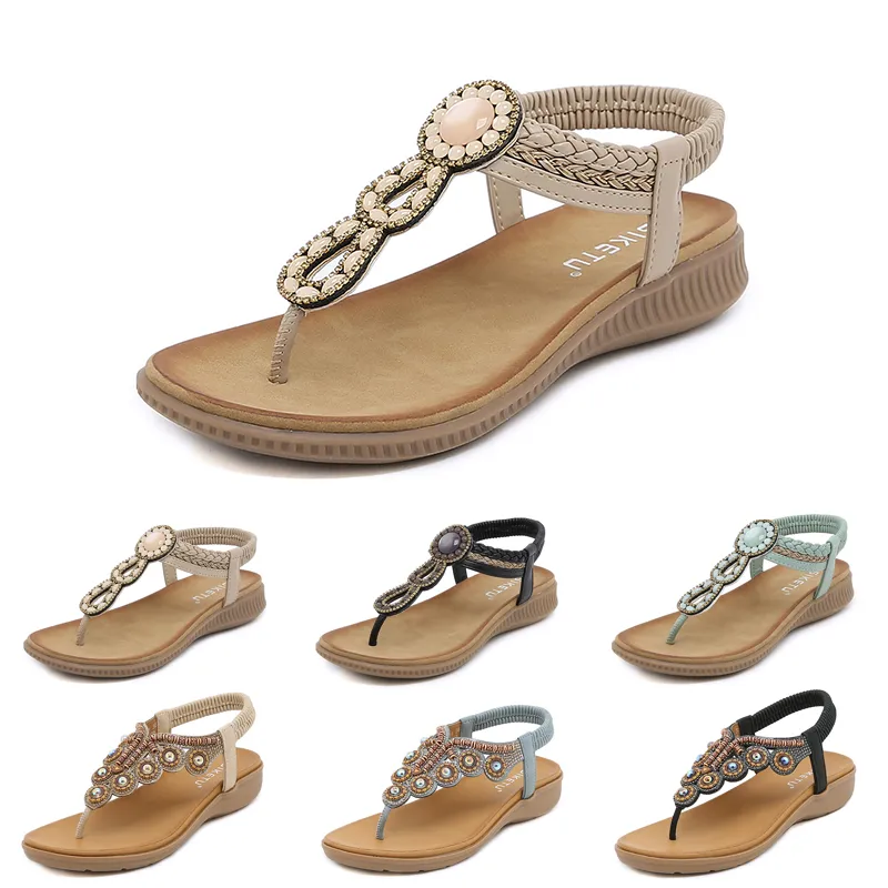 Gai Bohemian Sandalet Kadın Terlik Kama Gladyatör Sandal Gai Kadınlar Elastik Plaj Ayakkabıları String Bead Color57