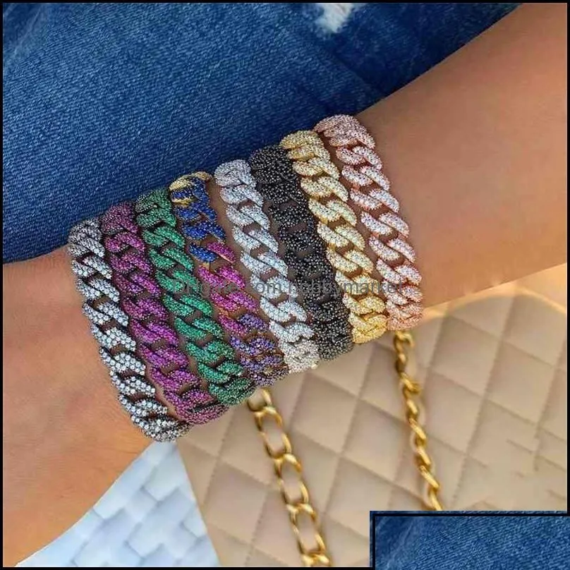 Bangle Bangle Armbanden Sieraden Hip Hop Bling Iced Out Miami Cubaanse kettingarmband met siervergulde bruiloft Voor heren Dames 210408 Dhs2A