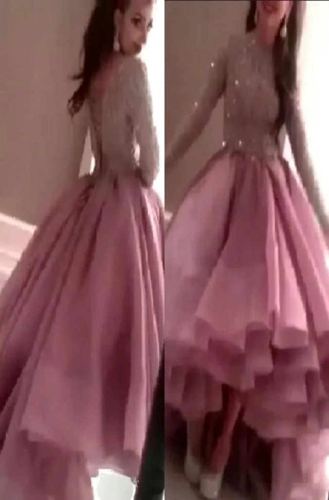 Real Manga Longa Vestidos de Noite Myriam Fares Frisado Renda Alta Baixa Vestidos de Noite Longos 2015 Robe De Soiree Sexy Vestidos de Noite D3402252