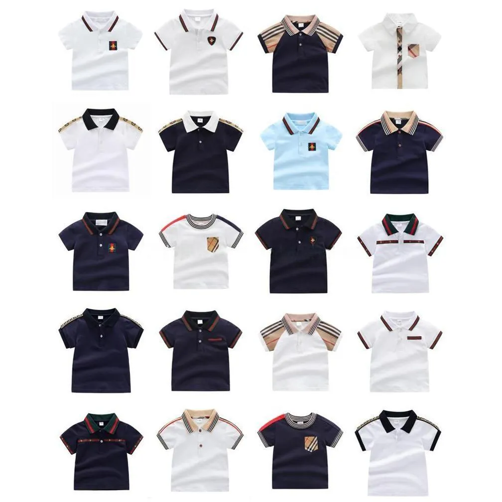 ポロス男の子の女の子格子縞のTシャツサマーキッズ半袖Tシャツターンダウンカラー子供コットンシャツチャイルドトップ2〜7年