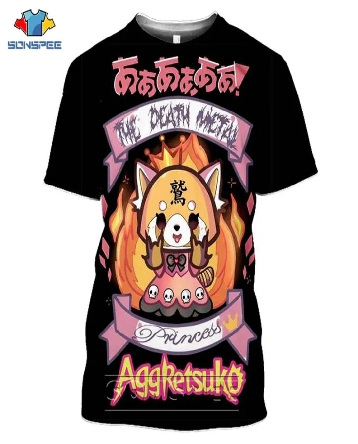 SONSPEE Death Metal Karaoke Kala Aggretsuko Agressieve Retsuko Heren T-shirts Casual 3D ptint Korte Mouw T-shirt Vrouwen Kleding 218540587