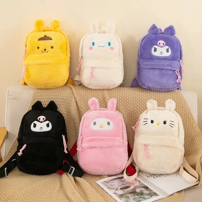 2024 versão coreana de venda quente do Instagram mochila peluda fofa de grande capacidade 2023 nova mochila de pelúcia colorida de doces de rua dos desenhos animados