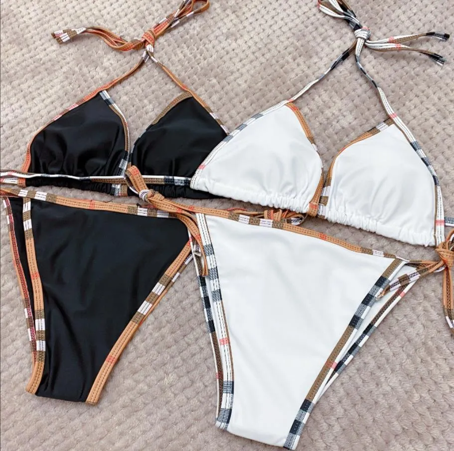 Kvinnors badkläder klassisk rutig bikini baddräkt set lyx designer märke mode sexig elegant strand thong kvinnlig sommar baddräkt