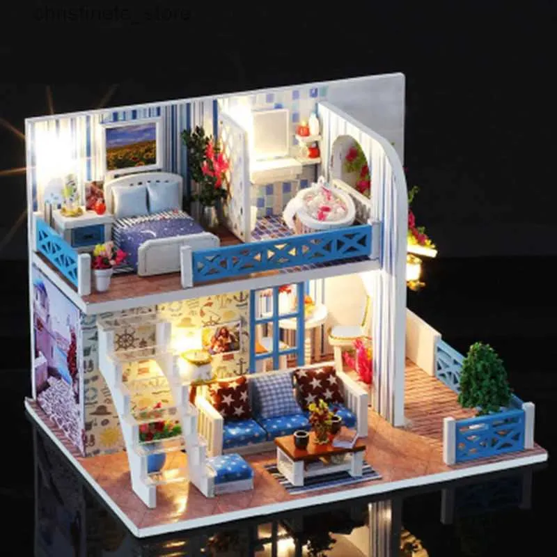 Arquitetura/Casa DIY Móveis para Casa de Boneca Diy Miniatura Capa contra Poeira Miniaturas de Madeira Brinquedos para Casa de Bonecas para Crianças Aniversário Presentes de Natal Helenby K019