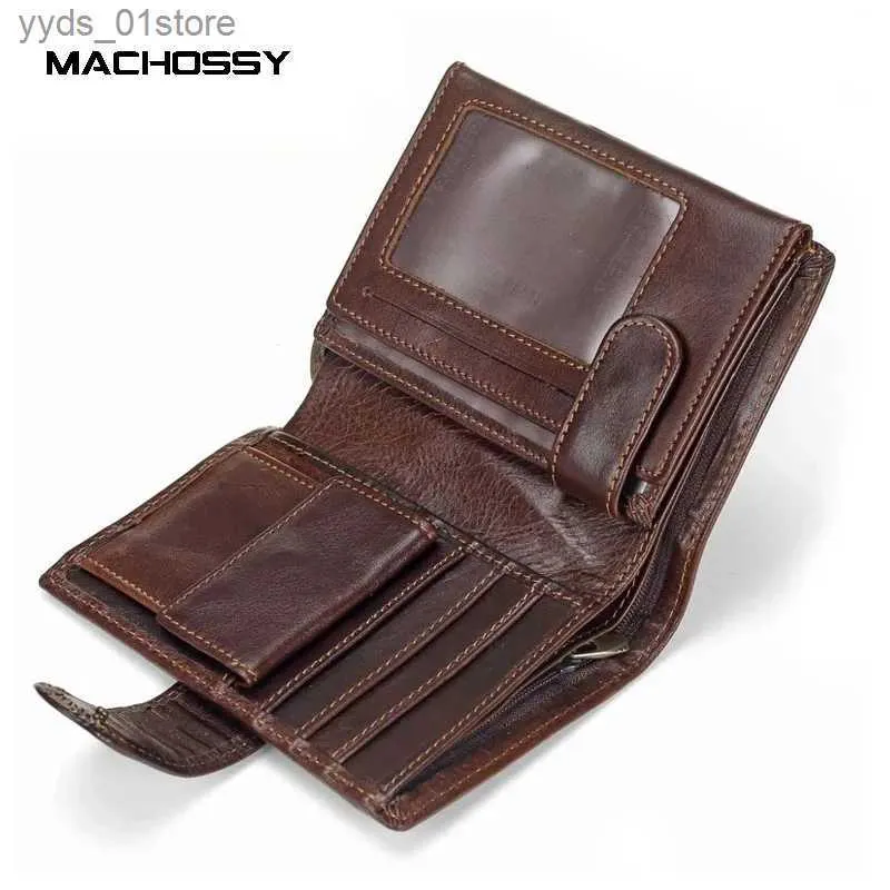MACHOSSY hommes portefeuille en cuir de vachette véritable portefeuilles porte-monnaie pochette moraillon ouvert haut qualité rétro court portefeuille 13.5 cm * 10 cm L240306