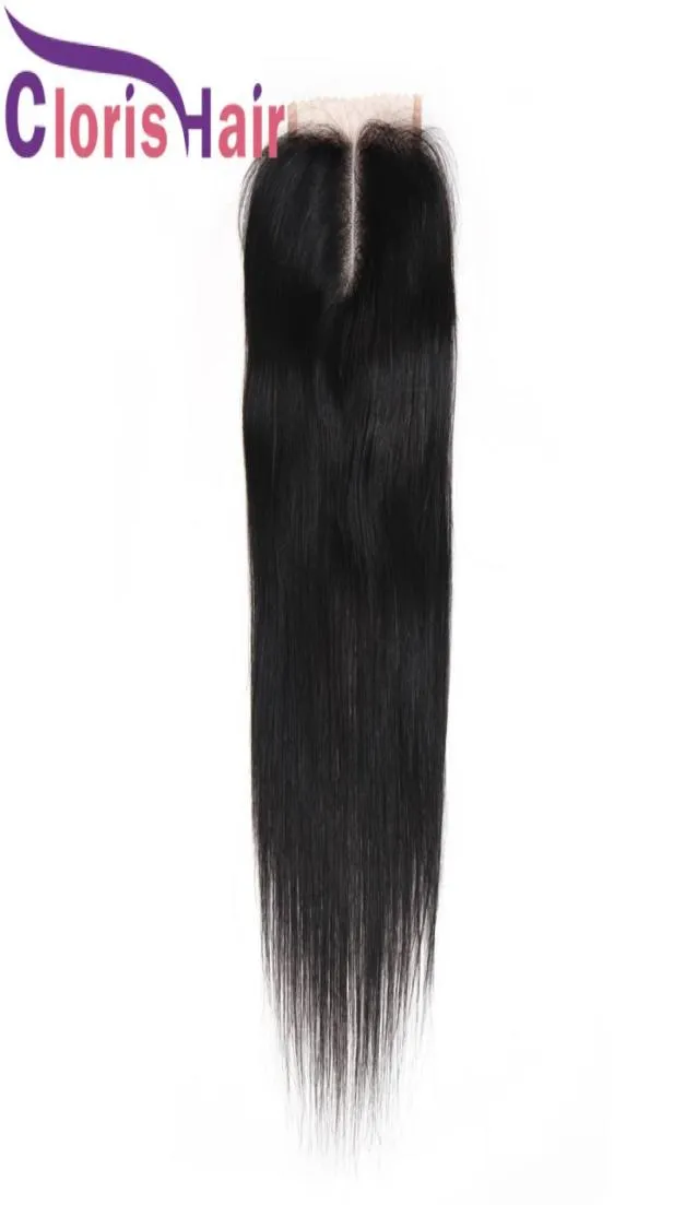 Middle Part Raw Virgin Indian Human Hair Closure Half Hand bunden 4x4 Silk Straight Body Deep Wave Swiss Spets Topp Stängningar Piece Nat5427116