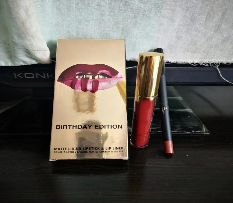 Noël brillant à lèvres maquillage mat liquide rouge à lèvres Liner ensemble Leo pleine taille dans boîte dorée édition anniversaire imperméable longue tenue 5279971