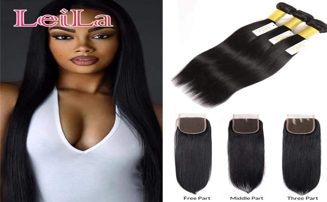 Peruvian Virgin Hair Straight Hair Bundles With Closure 4Pcs Lot 3 Bundles With 4X4 Closure 100 Human Hair Extentions weave7814859