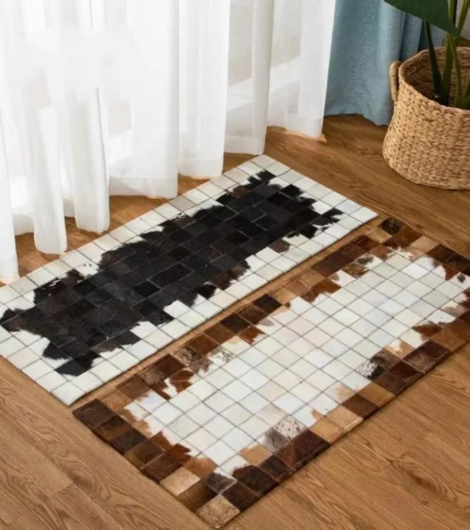 Halılar el yapımı lüks inek derisi cilt kürk doğal renk karışık küçük patchwork halı dekorasyon kapısı matbathroom mat7276164