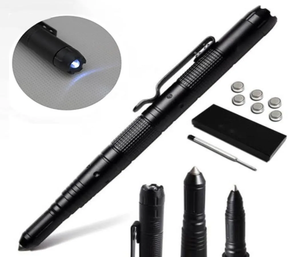 Tactical Pen Self Defense Glass Breaker LED Flashlight Outdoor Travel Camping Emergency Survival Protection Tool Writing Ballpoint9895056