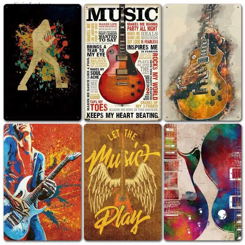 Metal Painting 2024 New Rock Music Tin Painting Cafe Background Wall Bar Frameless Decoration Hanging Picture T240306
