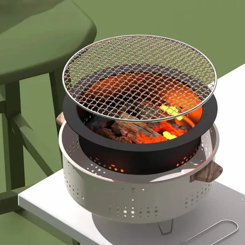 Utomhus rökfri rund grill liten spis kol bärbar koreansk stil camping grill bordsskiva 240223