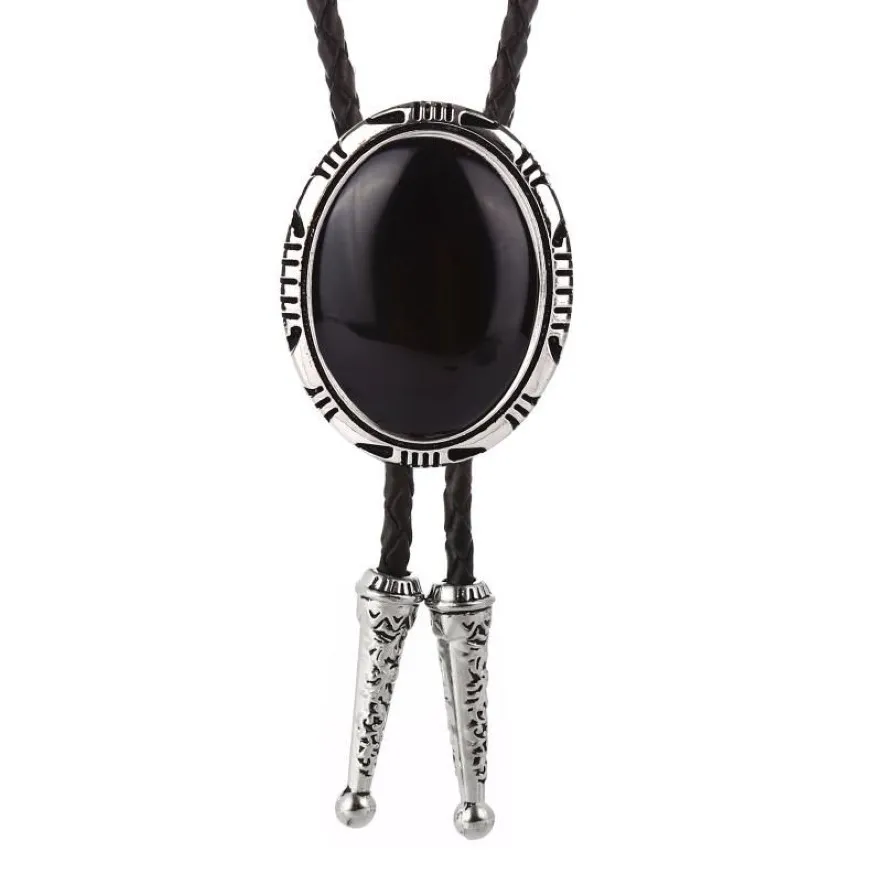 Stropdassen Western Cowboy BOLO TIE Natuurlijke Agaat Steen Lederen Kraag Touw Dames Show Kostuum Accessoires Verjaardag Banquet174l