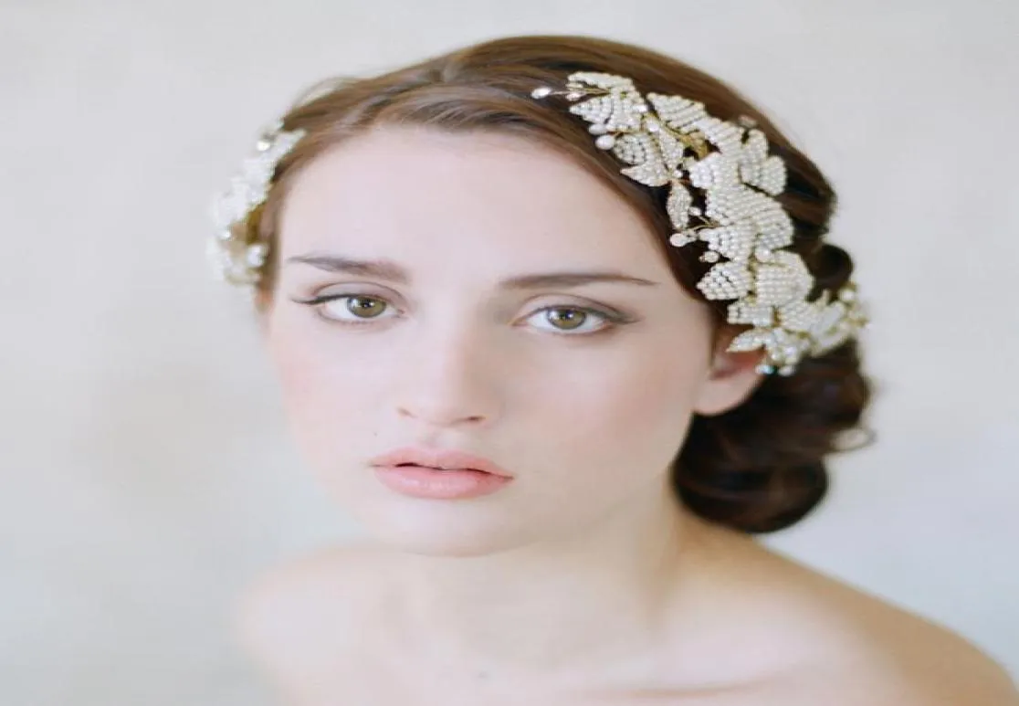 Brindilles miel coiffures de mariage accessoires de cheveux peigne à cheveux de mariée avec perles strass cristaux bijoux de cheveux de mariée BWHP0366032846