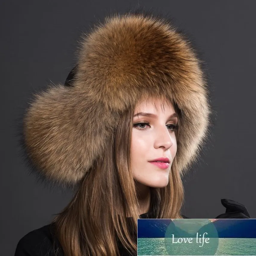 Inverno caldo signore 100% vera pelliccia di procione cappello russo vera pelliccia bomber cappello con paraorecchie per le donne Design esperto di fabbrica Qual266k