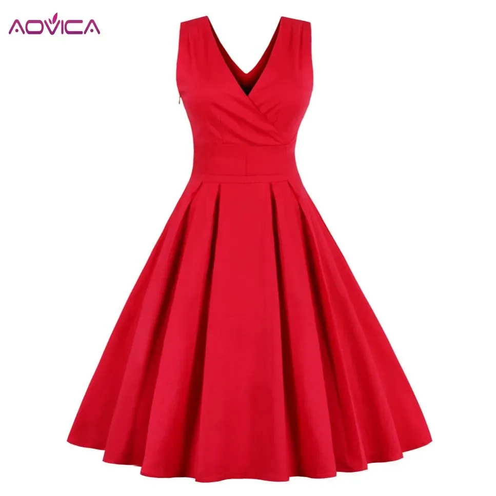 Giyin Aovica Kadın Giyim Yaz Retro 50s 60'lar Kırmızı Donanma Mavi Elbise Noktalar Pinup Rockabilly Seksi Parti Tunik Elbiseler Vestidos De Fiesta