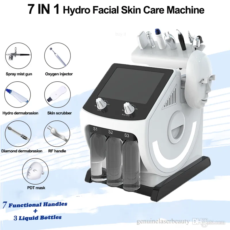 Diamond tip microdermabrasie machines hydra dermabrasie peeling gezichtsbehandeling led-licht schoonheidsmachine scrubber gezicht rf rimpelverwijdering zuurstofsproeisysteem 7in1