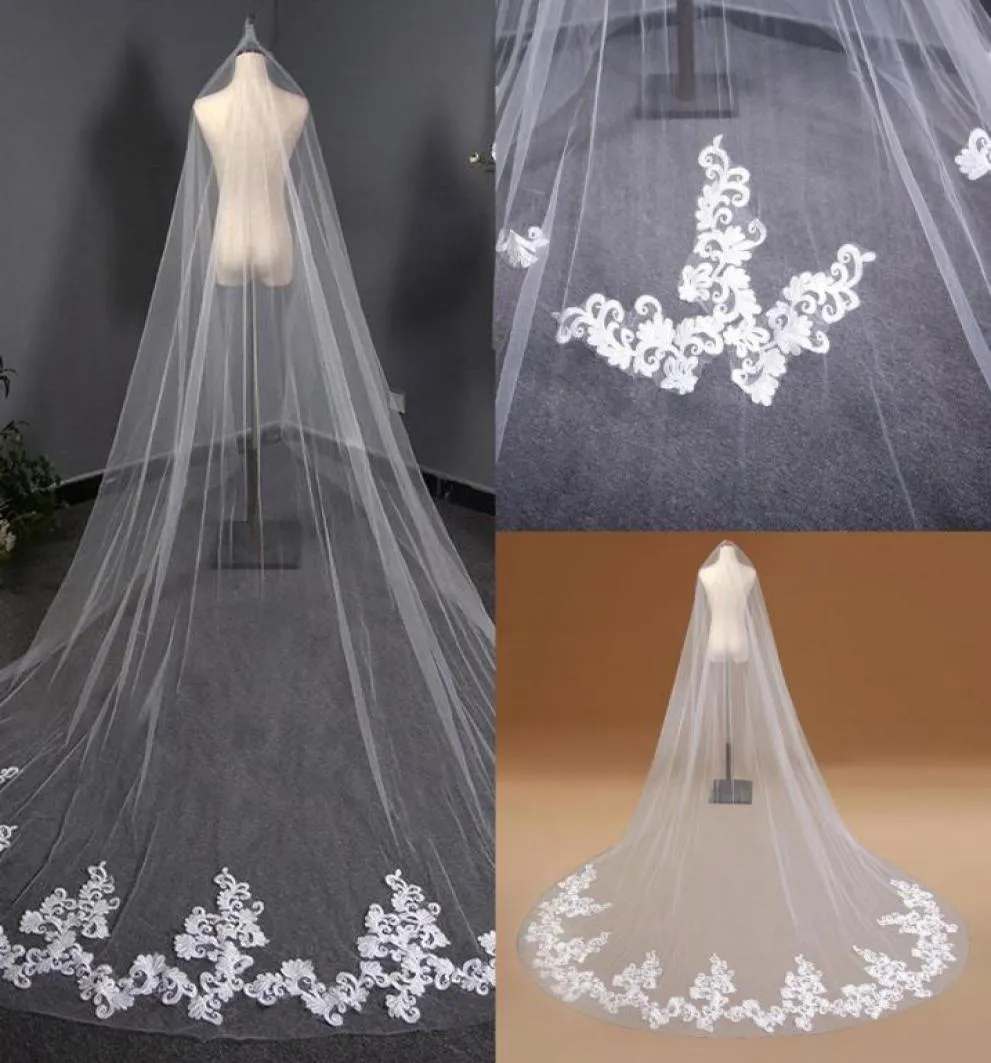 Vintage White Ivory One Layer 3 Meters Wedding Veil With Comb Lace Edged Chapel Length Romantic Bridal Veils velo de novia CPA31695221797