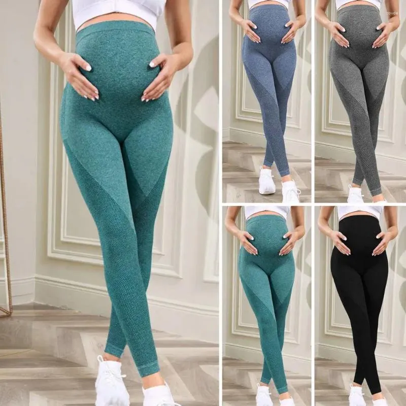 Kvinnors leggings graviditet hög midja mager mammalkläder gravida kvinnor mage stöder stickade leggins kropp shaper byxor byxor
