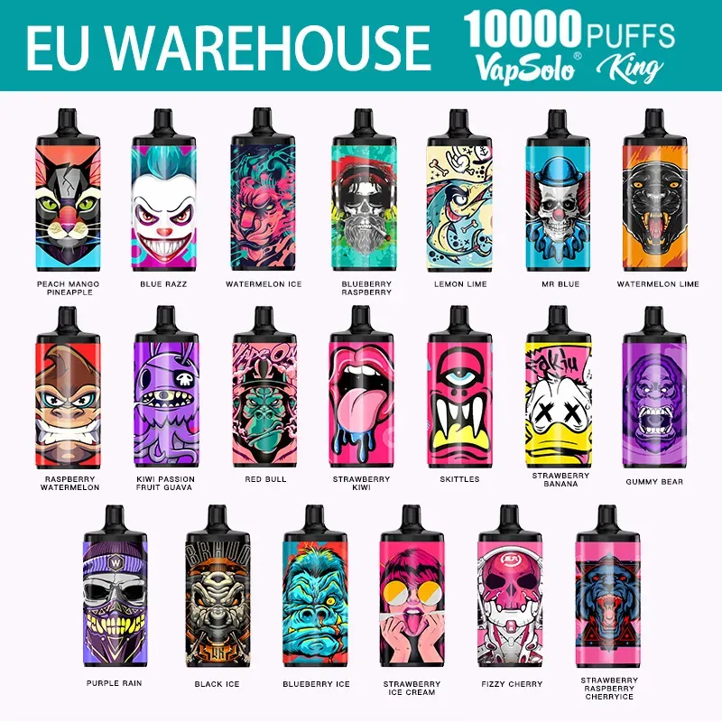 Europe Warehouse Vapsolo KING 10000 PUFFS Einweg-Vape-Geräte-Kit E-Zigaretten-Vaper 20 ml 10K Puff Mesh Coil Luftstromsteuerung elektronische Zigarre 20 Geschmacksrichtungen auf Lager