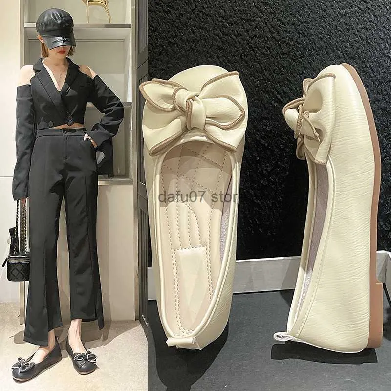 Dress Shoes Large Bow Single Womens Spring 2024 New Korean Fashion Mary Jane Round Headed LazyH240306