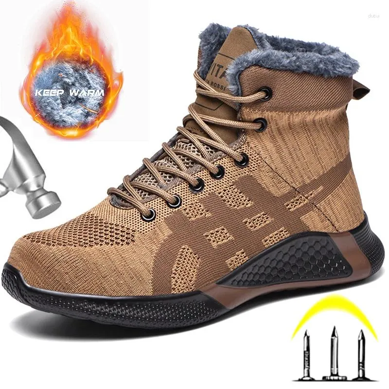 Botas de segurança trabalho masculino de inverno sapatos indestrutíveis de aço de dedão anti-smash