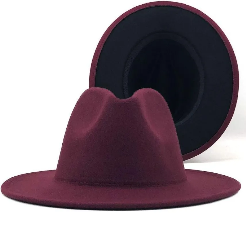 Classici donne uomini esterni vino rosso in lana nera rossa in feltro jazz due tono cappello fedora cappello vintage in stile britannico largo brim panama cap287p