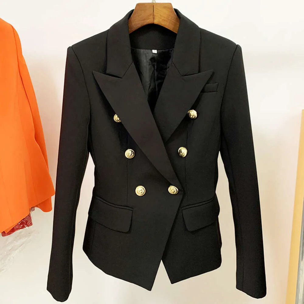 최고 품질의 새로운 패션 2024 디자이너 재킷 여자 클래식 더블 가슴 메탈 라이온 버튼 블레이저 외부 크기 S-5XL