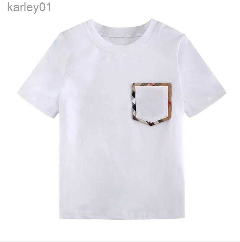 T-shirts Été Garçons Filles T-shirt Bébé Col Rond T-shirts À Manches Courtes Plaid Blanc Coton Simple T-shirt Enfants Hauts T-shirts Enfants 240306