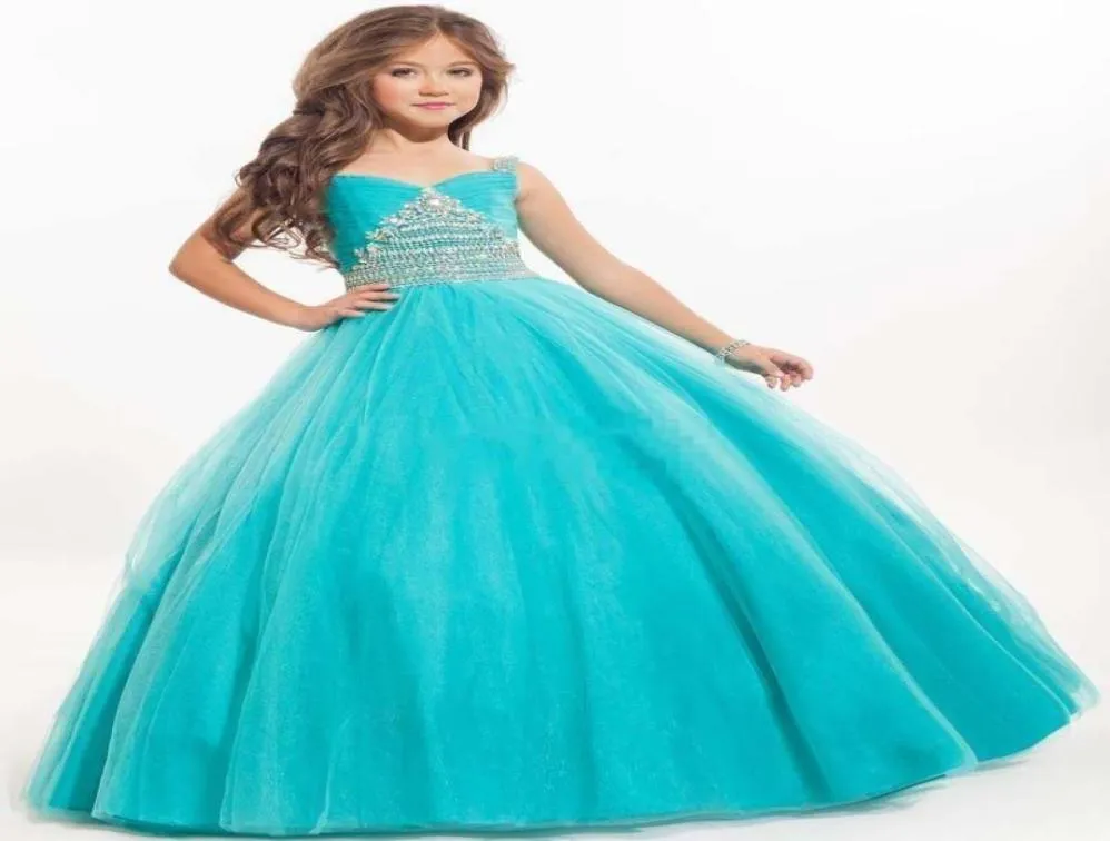 New Mint Turquoise Girls Pageant Dresses Sweetheart Crystal Beaded Ball Gown Long Sweep Train Kids Girls Dress Birthday Communion 4410801