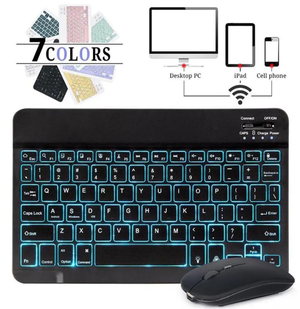 10 cali z podświetleniem RGB bezprzewodowa klawiatura Bluetooth i mysz do telefonu komórkowego Tablet komputerowy Notebook EPACKET325K211C861177