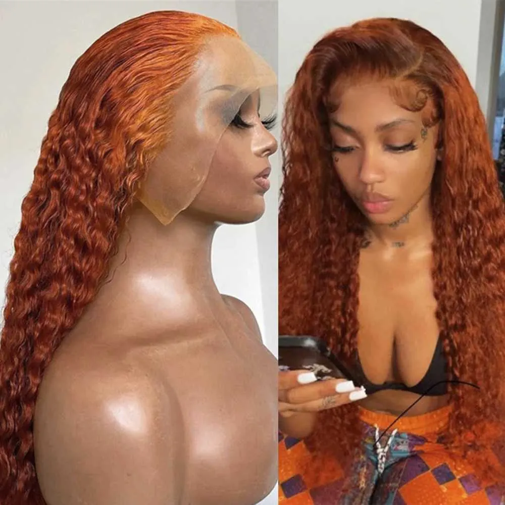 Hair Wigs Orange Hair Kinky Curl Synthetic Wig Deep Wavy Heat Resistant Natural Hairline Lace Front Wigs Cosplay Makeup Use Wig 240306