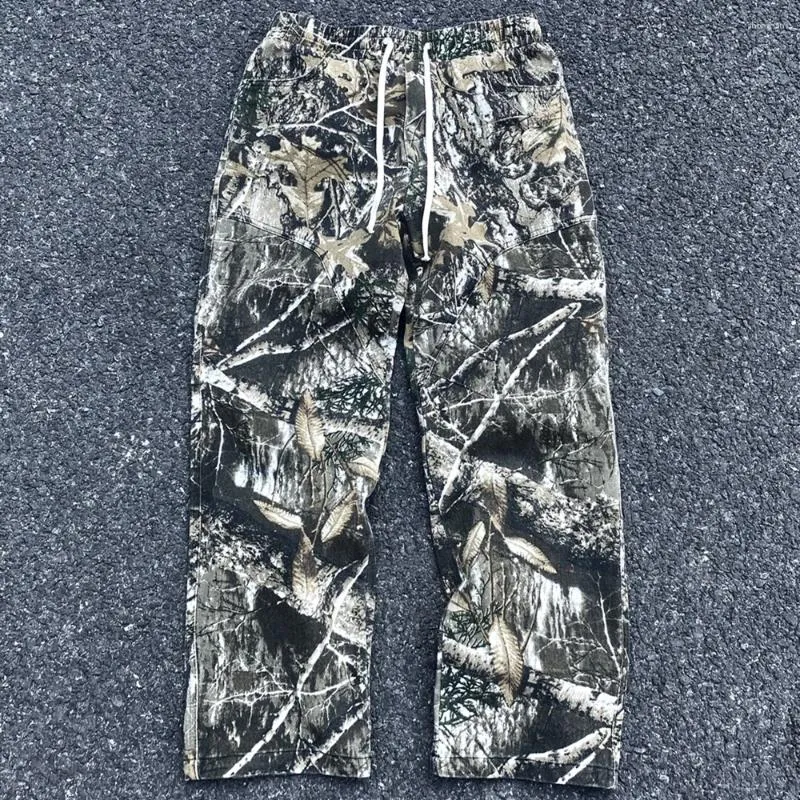 Calças masculinas 2024 moda folha camuflagem estilo funcional streetwear roupas vintage casual sweatpants calças carga para homem