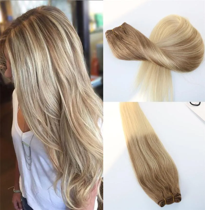 Extensions de cheveux humains vierges Remy Ombre 8 à 60 trame de cheveux blonds Slik faisceaux de cheveux de balayage droits Balayage non transformés Brésil6499248