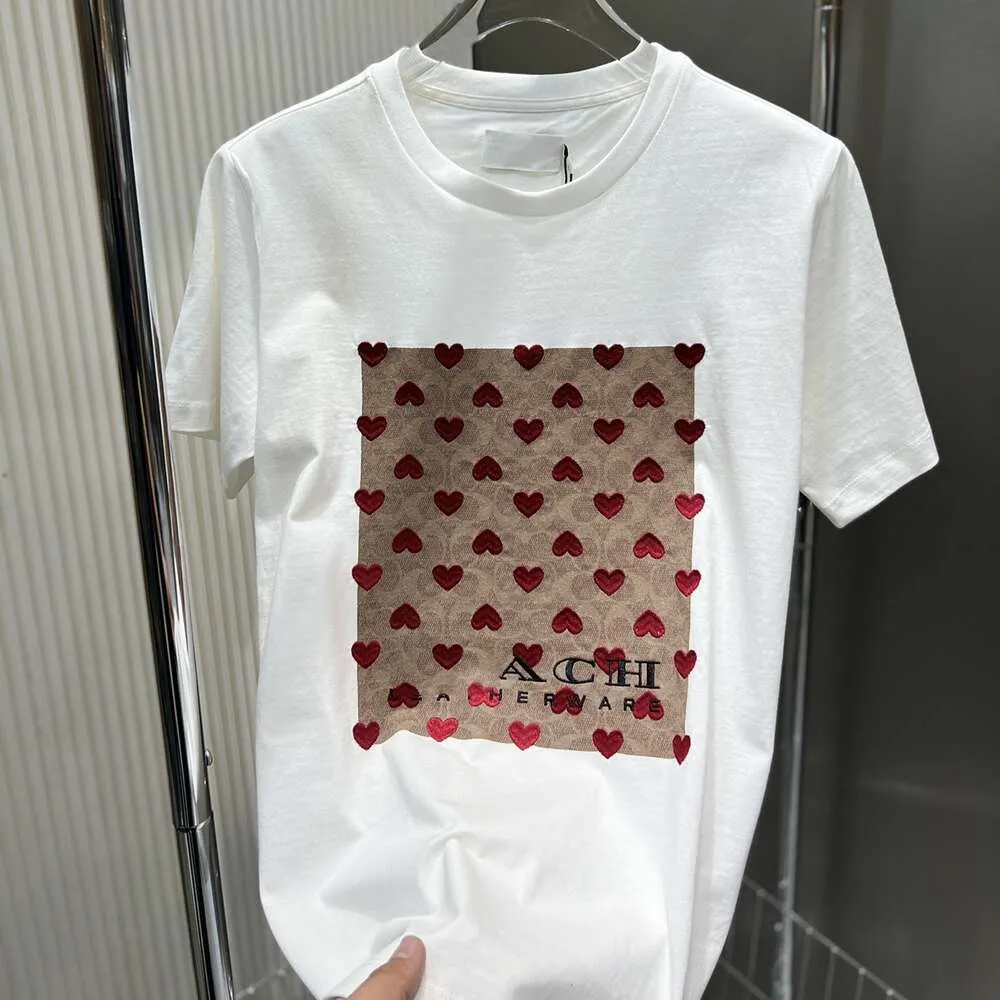 23 Summer New Koujia Little Love Embroidery Full Print Short Sleeve Men's and Women's Same Style Couple Round Neck Pullover Loose T-shirt