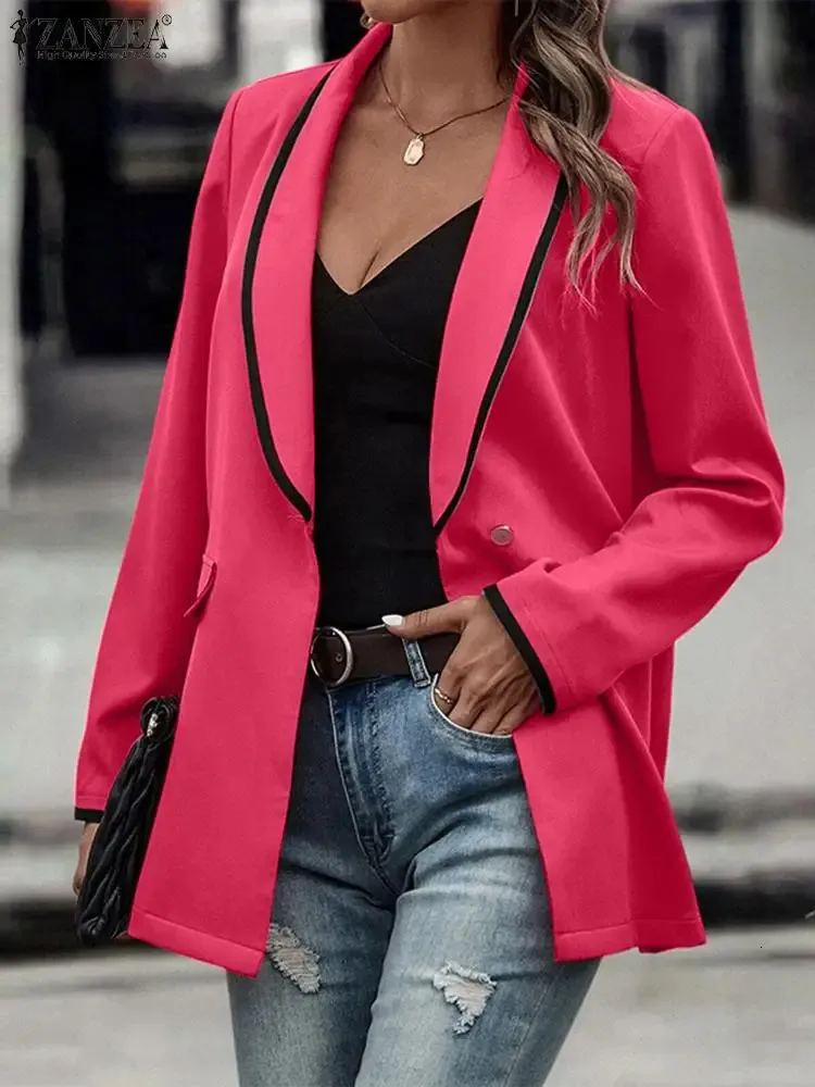 ZANZEA Women Office Long Sleeve Jackets Fashion Lapel Neck Blazer Spring Solid Formal OL Suit Elegant Collect Waist Coats 240305