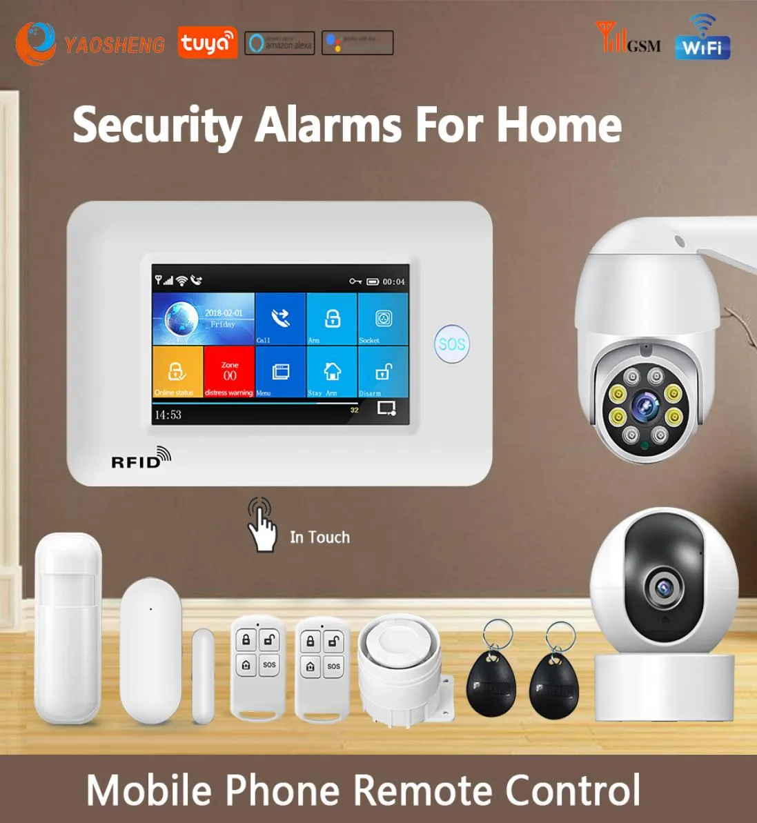 Alarmsysteme TUYA Smart Security s für Zuhause WIFI Wireless APP Fernbedienung kompatibel mit Alexa House Systems 2210185471585