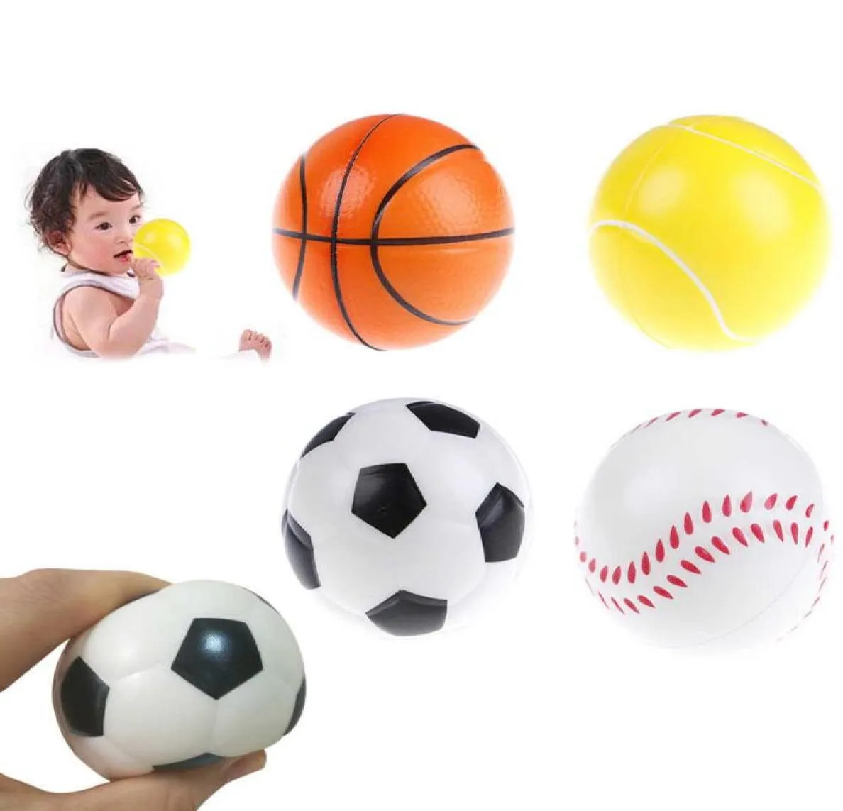 63mm enfants balles anti-Stress mousse PU doux volley-ball élastique Football basket-ball Baseball Tennis jouet Whole6260338