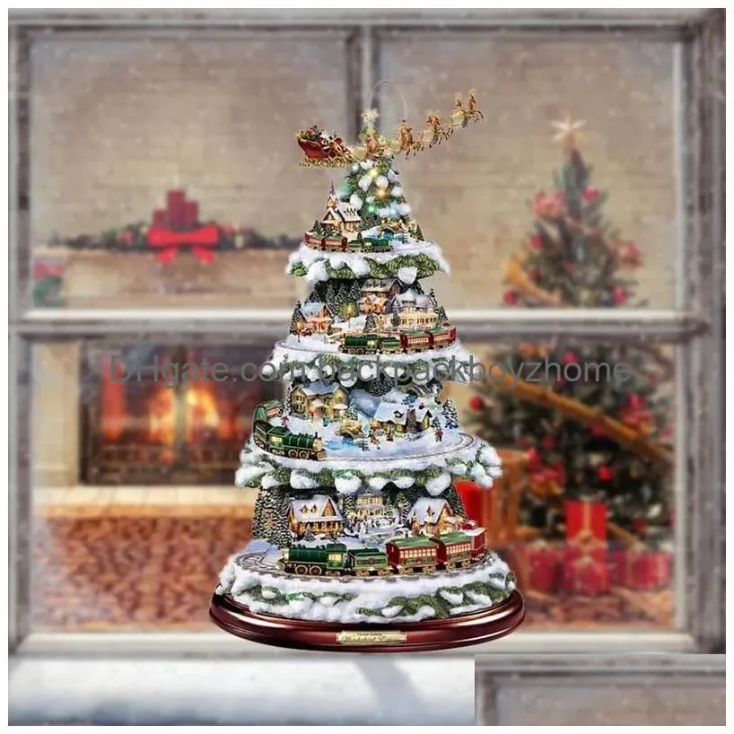 Juldekorationer träd roterande Scpture Train Paste Window Stickers Winter Home Decoration 1024 Drop Delivery DHO51