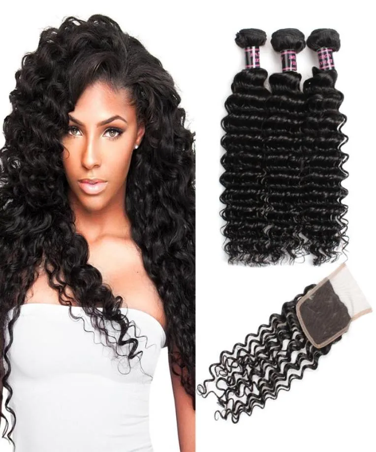 Cheap Brazilian Deep Wave Virgin Hair With Closure 3pcs Brazilian Deep Wave Hair Bundles With Closure 4pcslot Human Hair Weave Wi47297291