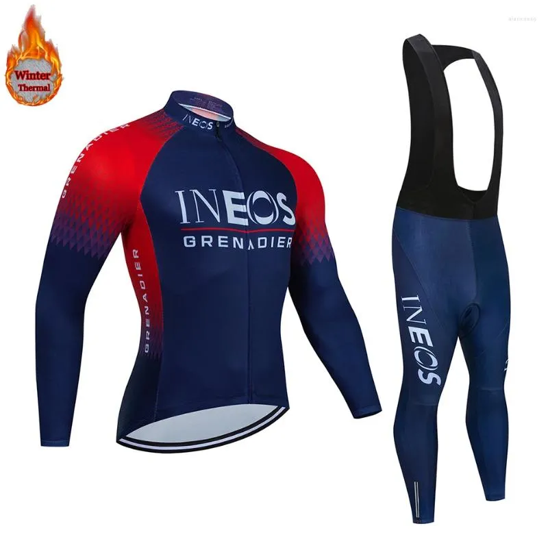 Racing Sets 2024 INEOS Winter Thermal Fleece Cycling Jersey Set Long Sleeve Bicycle Clothing MTB Bike Wear Maillot Ropa Ciclismo