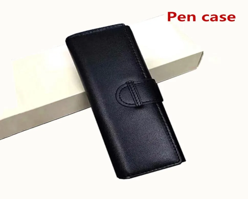Luxo preto couro caneta saco portátil único e duplo rollerball caneta esferográfica titular de alta qualidade artigos de papelaria penc7802903