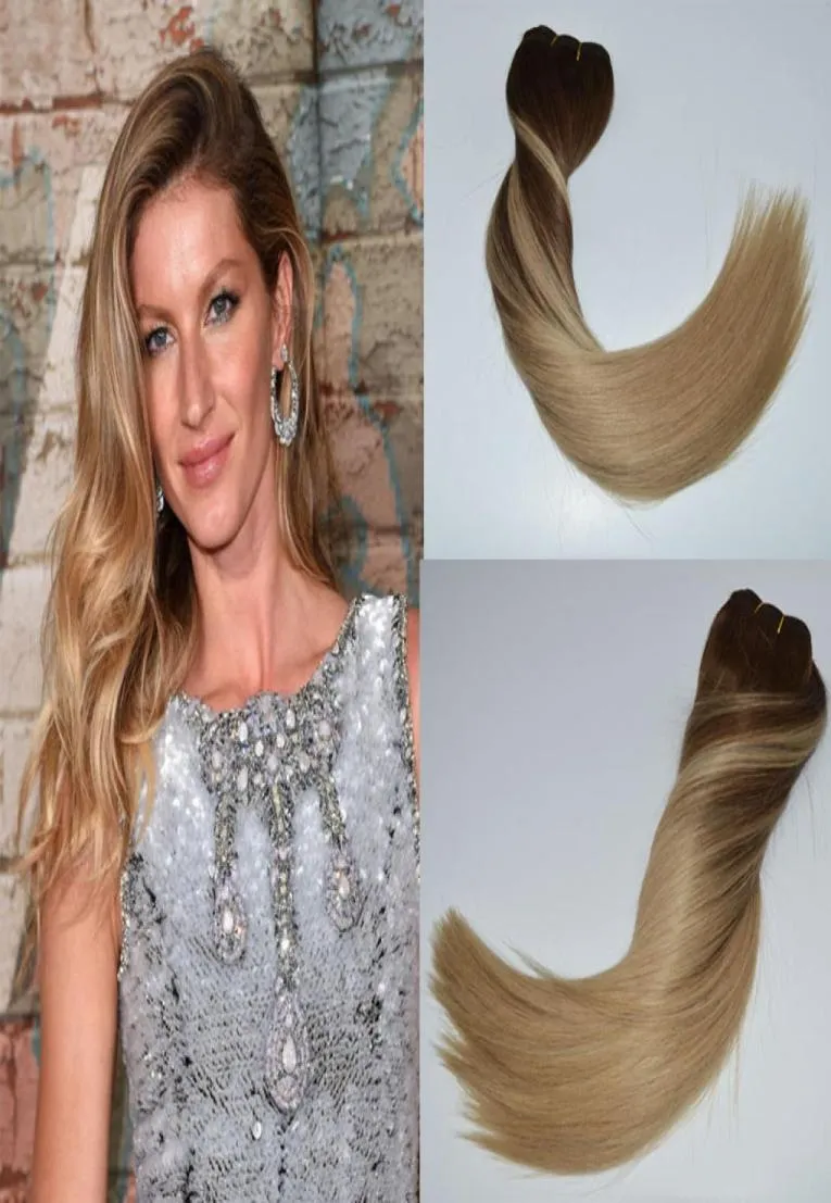 Ombre Human Hair Clip w Remi Hair Extensions Kolor średniej brązowego do popiołu blondynka 4 zanikają do 18 jedwabistych prostych 14quot24quot 14474811