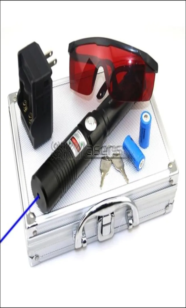 BX1 450nm blauwe laser pointer pen LED-licht zaklamp Lazer zaklamp jacht met 216340 batterijen oplader bril 2 veiligheidssleutel7365922